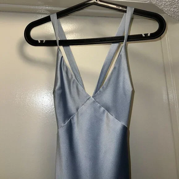 Show Me Your MuMu Anderson Maxi Dress Steel Blue Luxe Satin - Bridesmaid - Picture 3 of 8